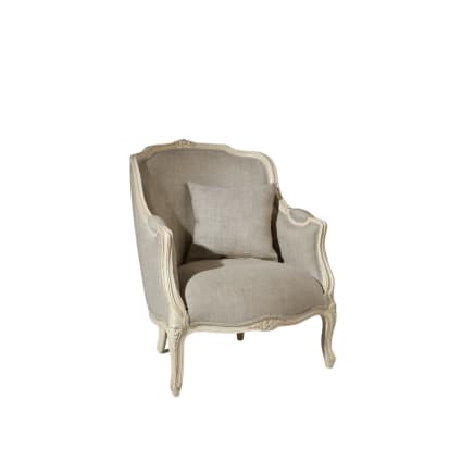 Fauteuil bergère en bois massif et lin premium blanc Victor