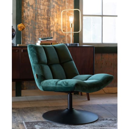 Design-Drehsessel mit samtiger Oberfläche in tiefgrün Bar