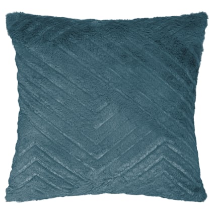 Coussin déhoussable effet imitation fourrure bleu canard