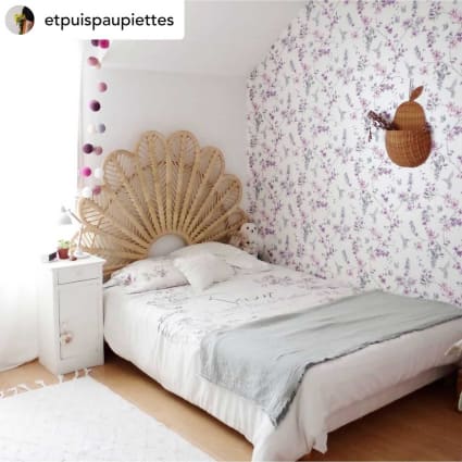 Tête De Lit En Forme De Fleur Blanche – Dimensions 190 X 81 X 2,5 Cm – Pour Lits 150 à 180 Cm – Matériau Rotin – Décoration Chambre Romantique Et Bohème - 1