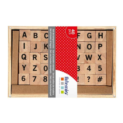 Set 40 Timbri Alfabeto Legno - Lettere, Numeri E Simboli Per Fai Da Te, Biglietti E Scrapbooking, Educativo Bambini - Foto 2