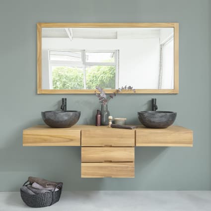 Lomadox Set Mobile Bagno Vintage Rovere, Doppio Lavabo 160 Cm, Con 2 Specchi LED Touch E Antine Soft-Close