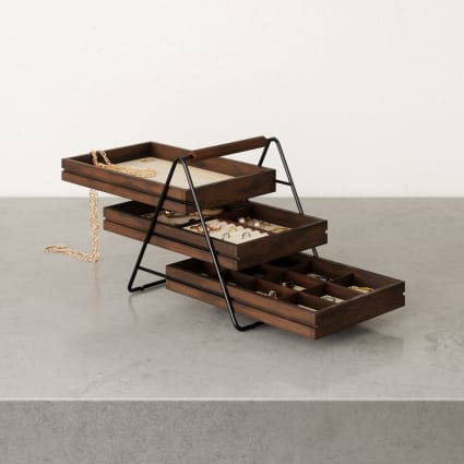 Plateau De Rangement à 4 Compartiments En Bois - 19,8 X 29,7 Cm - Pour Table De Nuit, Bureau, Salle De Bain