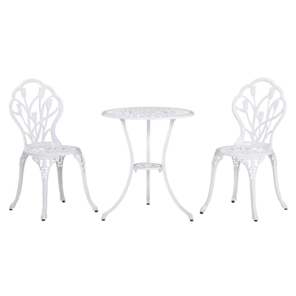 Ensemble salon de jardin 2 places table ronde fonte d'aluminium blanc Outsunny | Maisons du Monde