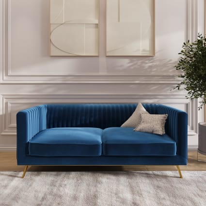 Divano a posti in velluto blu scuro Gatsby Maisons du Monde