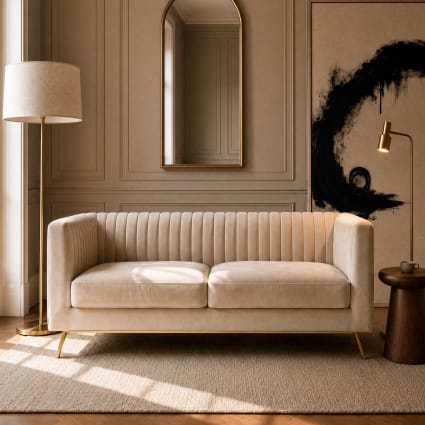 Zweisitzer-Sofa aus beigem Samt Gatsby
