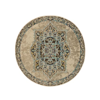 Tappeto Rotondo Orientale GueTTO In Poliestere 180 Cm | Motivo Floreale Classico, Fondo Antiscivolo, Per Soggiorno E Camera