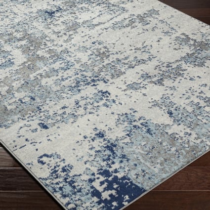 Tapis Salon Lavable 180x250cm Kunsen - Bleu Gris Moderne - Velours Cristal Antidérapant