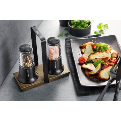 Set Macinapepe e Saliera di Design in Vetro e Acciaio Inox - 2 Pezzi
