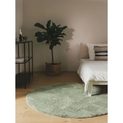 Alfombra Shaggy De Pelo Largo Y Suave - Lavable, Antideslizante Y Ecológica (Oeko-Tex) - Color Verde, Redonda 120 Cm
