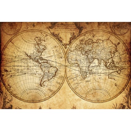 Stampa su tela - Mappa del mondo con elementi vintage