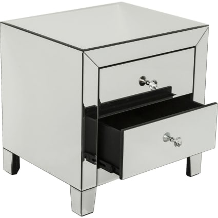 Table de chevet table de nuit en miroir avec 3 tiroirs argent