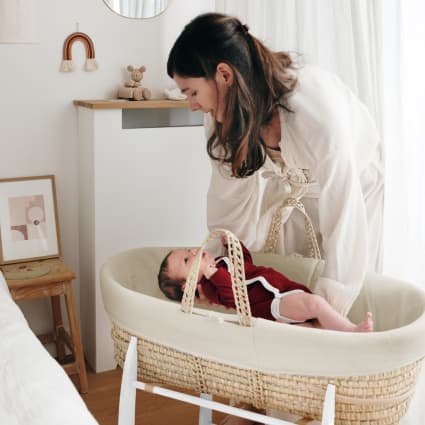 Couffin Coton Bio Support Réversible Couffin Bébé Avec Support Réversible - Coton Bio - Matelas Inclus Couffin Palmier Tissé