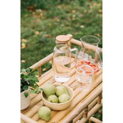 Huilier En Verre Borosilicate 1 Litre Avec Bouchon Bambou - Bec Verseur, Graduations, Design élégant Pour Cuisine