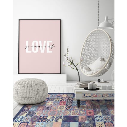 Tapis Vinyle Carrés Roses 40x80 Cm - Antidérapant, Imperméable, Facile à Nettoyer