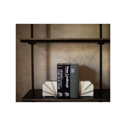 MARBRE - Serre-livres en marbre blanc et métal doré 10x5x10,5cm