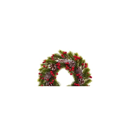 Couronne De Noël Artificielle Avec Baies Et Pommes De Pin - Décoration De Porte, Fenêtre Ou Mur Pour Hiver