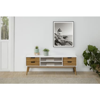 Meuble TV Extensible 140-190 Cm – Blanc Et Bois, 2 Tiroirs, 1 Porte – Design Moderne Pour Salon - 6