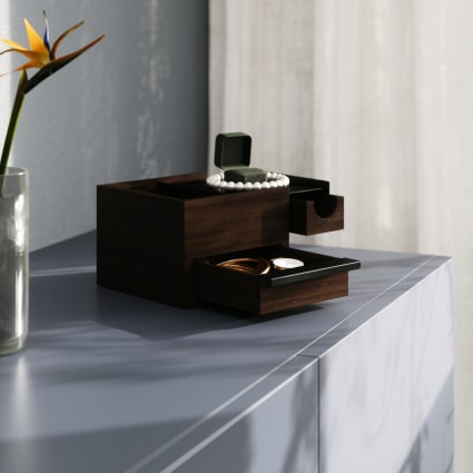 Présentoir à Bijoux En Bois Noyer Noir – Plateau Compartimenté Pour Bracelets, Bagues | Léger, Empilable | Parfait Rangement, Voyage, Vitrine