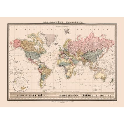 Tableau sur toile carte du monde vintage 50x70 | Maisons du Monde