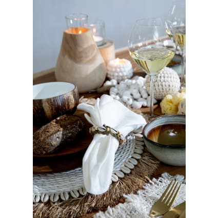 Set De Table En Jonc De Mer Et Coquillages Cauris - Diamètre 38,5 Cm, Style Bohème Éthnique, Fait Main à Bali - 7