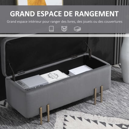 Banc De Lit Avec Rangement HOMCOM 126x48.5x57 Cm - Velours Béige, Accoudoirs Roulés, Compartiment Secret - 5