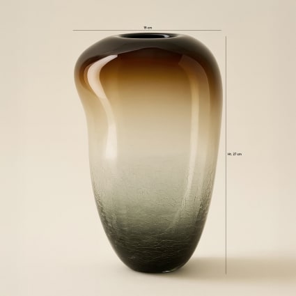 Vase Moderne En Verre Brun Foncé & Blanc - Forme Ampoule 25 Cm