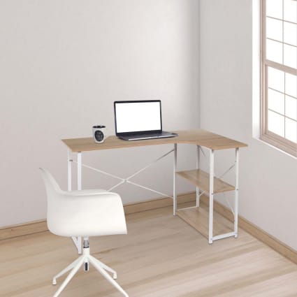 Bureau D'angle Paris Prix 120cm - Blanc Et Bois Naturel, Style Déco Job