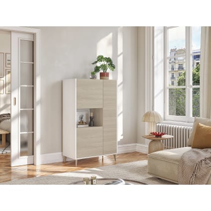 Credenza Tokyo, Buffet Da Soggiorno, Madia Da Salotto, Dispensa Da Cucina Made In Italy 100x40h110 Cm Bianco Lucido E Antracite 92415180 - 10