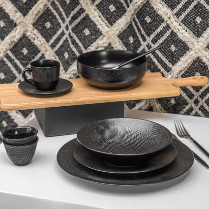 Set De 6 Assiettes Creuses En Grès Noir - Compatible Lave-vaisselle Et Micro-ondes - Vaisselle Moderne Pour 6 Personnes