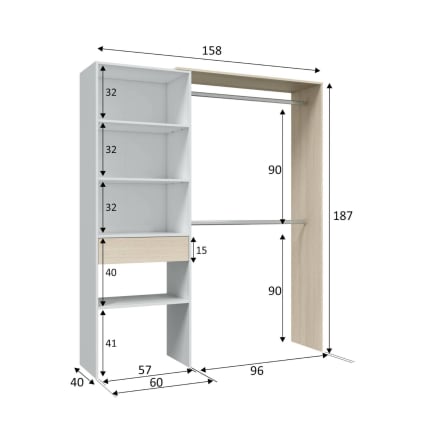 schmales highboard ALEX 56x131x40cm Massivholz geölt Größe:3M 20Lichter