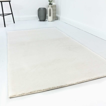 Weicher Kurzflor Teppich creme weiß, Wohn-, Schlafzimmer, Büro 120x170 Lago