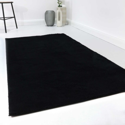 Weicher Kurzflor Teppich schwarz, Wohn-, Schlafzimmer, Büro 160x225 Lago
