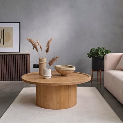 Couchtisch aus massivem Teakholz rund Aldo