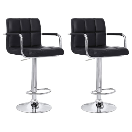 2 Tabourets De Bar Réglables En Hauteur - Dossier En Cuir PU, Rotatif - Pour Cuisine, Bureau, Salon | Noir