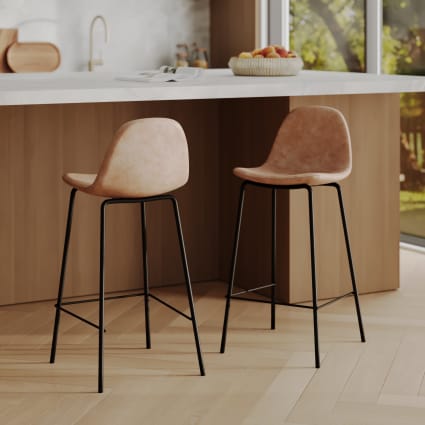 Beliani Reposapiés Taburete De Piel Sintética Marrón Beige Patas De Trípode Madera Sala De Estar Rústico Topeka