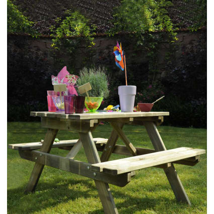 Table Pique-Nique Enfant Avec Bancs | Bois Coloré | Jardin & Terrasse | 75x85x52 Cm | Kadax