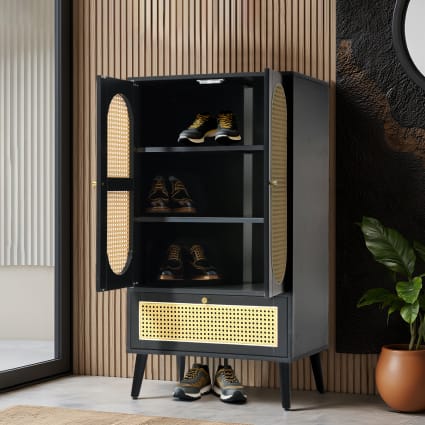 Armoire à Chaussures Noire étroite Avec Tiroir - Design Industriel Chic, Idéale Pour Entrées Et Petits Espaces 80x24.5x109 Cm