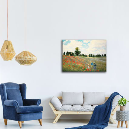 Toile Encadrée Claude Monet - Champ De Coquelicots 2 - 70x50 Cm Prêt à Accrocher, Reproduction Haute Qualité Giallobus