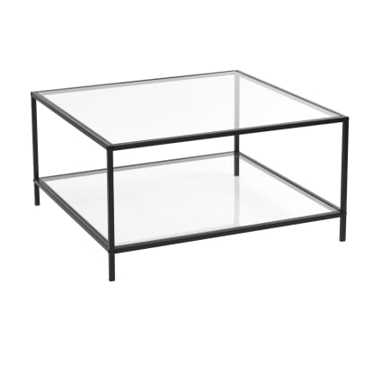 Quadratischer Couchtisch aus gehärtetem Glas mit 2 Ablagen