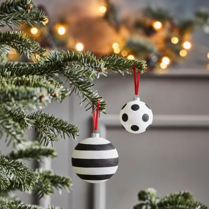 3er Set Weihnachtskugeln mit Muster aus Glas D8, Schwarz und Weiß Noël