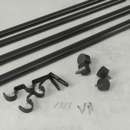 Tringle à Rideaux Double Extensible 80-365 Cm - Diamètre 25 Mm, Supports Inclus, Couleur Noir