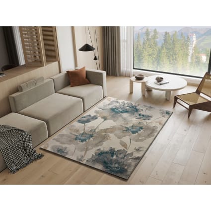 RUG BRANCH Tappeto Atlas Mirage Astratto 150x200 Cm - Blu E Beige Per Soggiorno E Camera Da Letto
