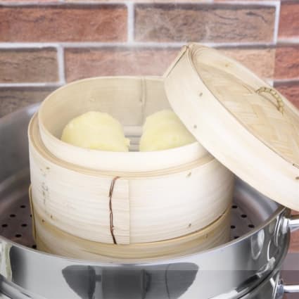 Panier Vapeur En Bambou 3 Niveaux - 22 Cm Pour Cuisson Vapeur, Dim Sum, Petits Pains Bao - Inox