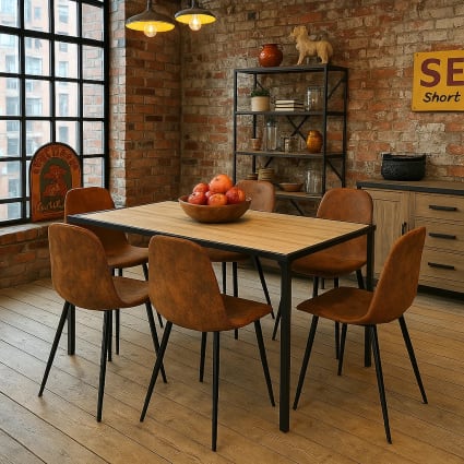 Conjunto de mesa y sillas estilo industrial imitación madera