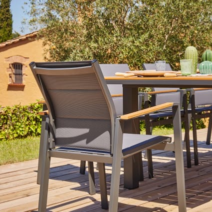 Set Giardino Balcone Campela - Tavolo Rotondo E 2 Sedie Grigio Scuro, Altezza Tavolo 70 Cm