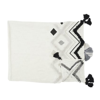 Couverture Canapé Pompon Tricotée Aztèque 130x180cm - Jeté Style Ethnique Bohème