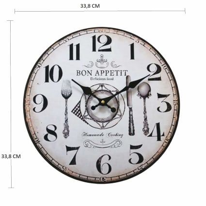 Reloj de cocina de madera blanco y marrón 33,8 cm