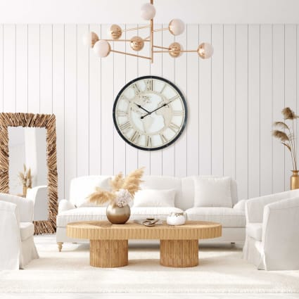 Wanduhr, Weltkarte, Holz und Metall, schwarz und weiß ø 50 cm