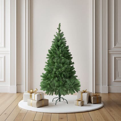 Sapin De Noël Artificiel EVERGREEN TREE 210 Cm - 100% PE Moulé, Réaliste, Pied En Bois, Fabrication UE